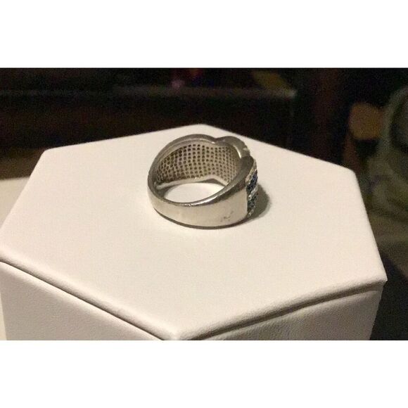 Lovely Pave Sim Blue & White Diamond Gemstone Wave Design Ring Sz 7~.925 SS - Picture 2 of 4